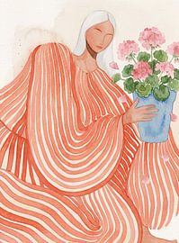 Gelassene Frau mit rosa Blumen von Essa Van Reis