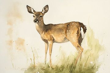 Elegante aquarel van een hert van Imperial Art House