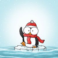 Kinderzimmer kleiner Pinguin mit rotem Schal und Hut