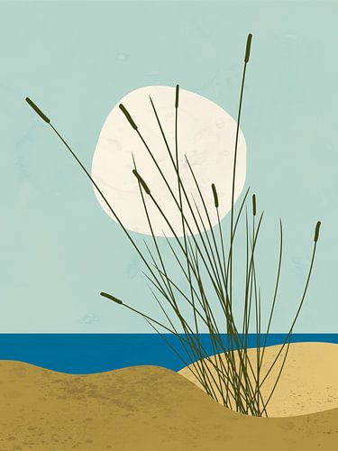 Minimalistische illustratie van duinen aan de Noordzee