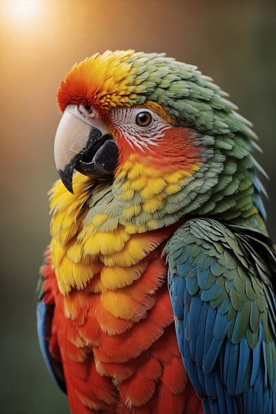 Colourful parrot at sunset by Art & Soul Creations
