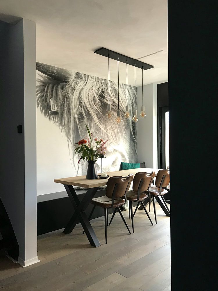 Portret Schotse Hooglander zwart-wit van Sandra van Kampen