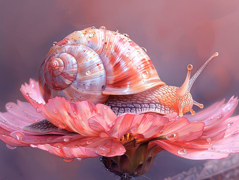 Schnecke auf Blume von Carla van Zomeren