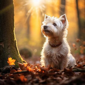 West Highland White Terrier in een herfstbos van ARTemberaubend