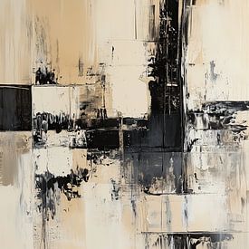 Abstract schilderij in zwart, wit en beige – moderne wanddecoratie van Thea