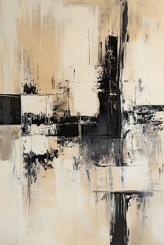 Peinture abstraite en noir, blanc et beige - décoration murale moderne