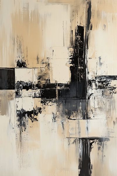 Abstrakte Malerei in Schwarz, Weiß und Beige - moderne Wanddekoration von Thea