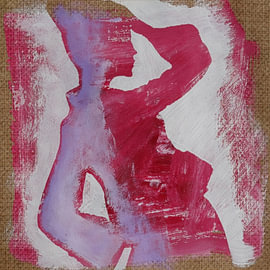 Silhouette einer Frau in Rosa, Lila und Weiß – Art-Journal-Seite, Acrylfarbe auf Jute von MadameRuiz