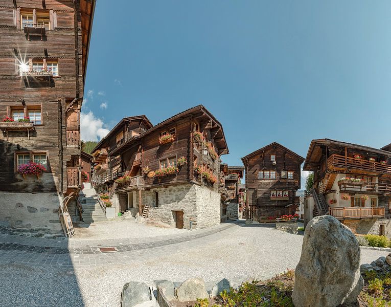 Wooden houses of a mountain village, Grimentz, Valais - Valais, Switzerland by Rene van der Meer