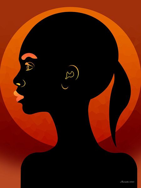 Afrikaans Meisje Met Ondergaande Zon van Ton van Hummel (Alias HUVANTO)