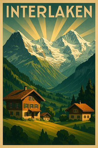 Interlaken Alpen Art Deco Reisposter