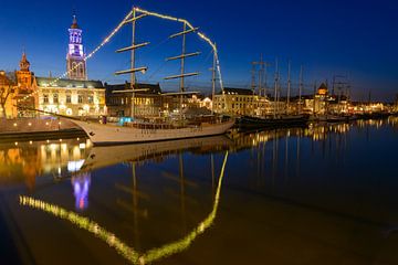 Abend auf den Skylinen der Stadt von Kampen in Overijssel, die Niederlande von Sjoerd van der Wal Fotografie