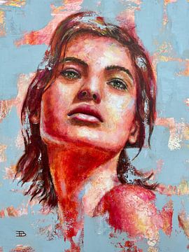 Kleurrijk portret van jonge vrouw in warme tinten. van Dominique Clercx-Breed