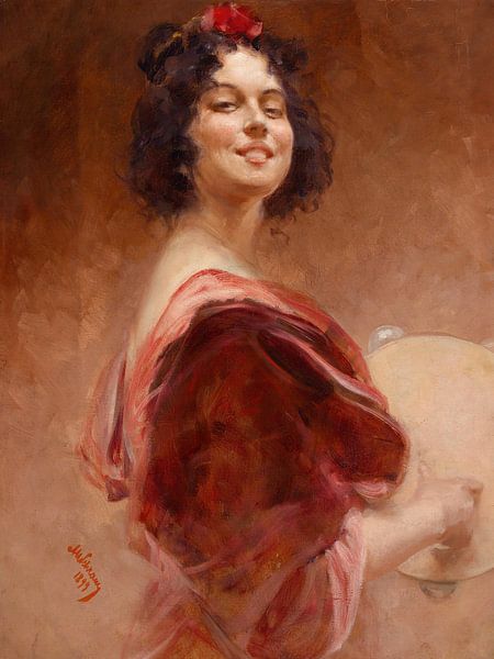 Gypsy woman with tambourine, Alois Hans Schram by Masterful Masters