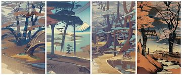 Bäume im Stil von Ando Hiroshige von Nop Briex