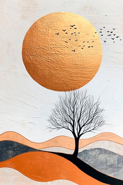 Golden sun over barren land - Minimalist by Poster Art Shop