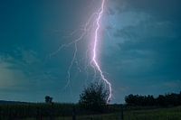 Nearby lightning strike in the countryside