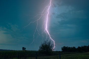 Nearby lightning strike in the countryside by Menno van der Haven