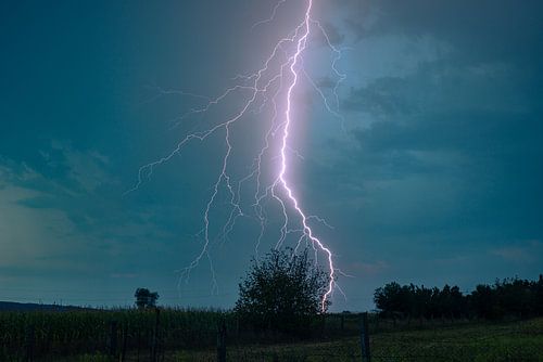 Nabije blikseminslag op het platteland