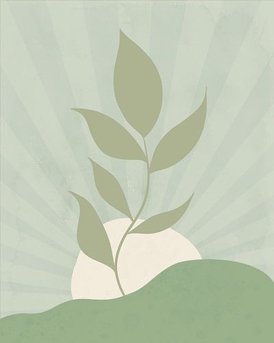 Minimalistische Landschaft mit einer Blattpflanze in neutralen Farben