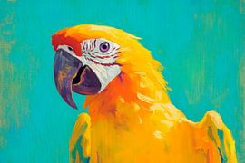 Bunter Ara vor leuchtendem Hintergrund von Poster Art Shop