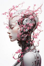 Floral Cyborg Head 06 Pink and White by Matthias Hauser