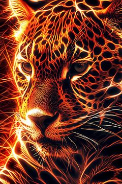 Vurige digitale kunst van majestueuze jaguar van De Muurdecoratie