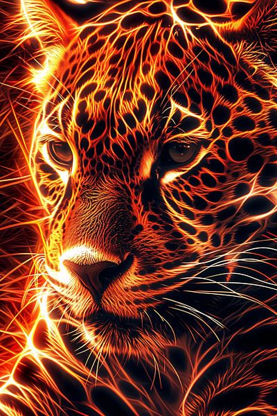Fiery digital art of majestic jaguar by Art & Soul Creations