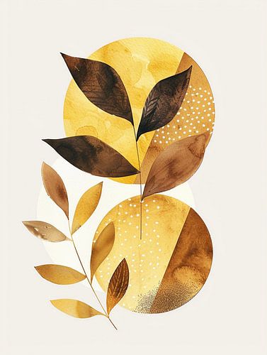 Abstract Botanical Shapes with Golden Leaves
