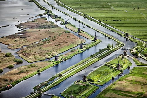 Aerial photo of windmills of Kinderdijk