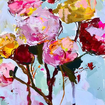 Dansende bloemen tegen een luchtige blauwe achtergrond van Color Square