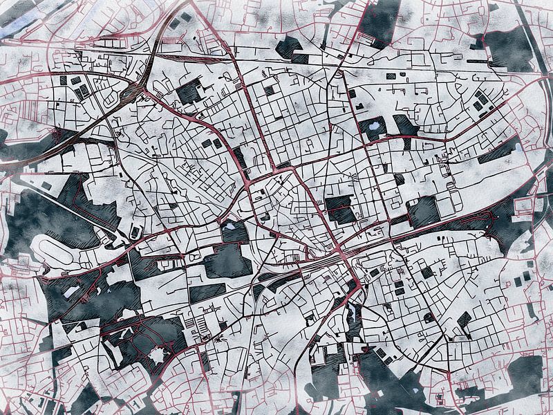 Map of Gelsenkirchen with the style 'White Winter' by Maporia