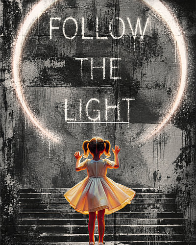 Girl by a Circle of Light with Spiritual Quote