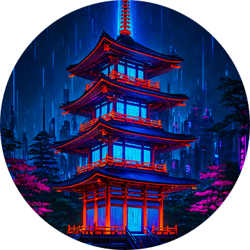 Japanse schrijn Cyberpunk pagode Anime