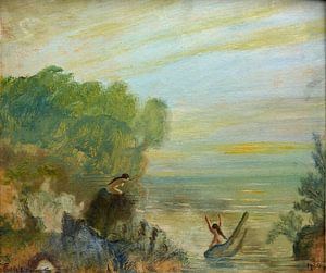 Louis Eilshemius, Sonnenuntergang, nackt im Wasser - 1920