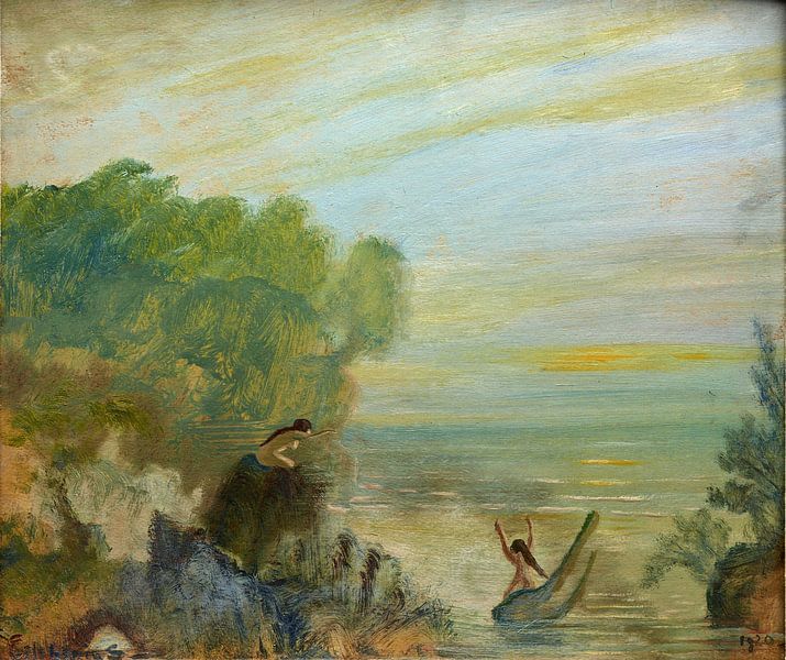 Louis Eilshemius, Sonnenuntergang, nackt im Wasser - 1920 von Atelier Liesjes