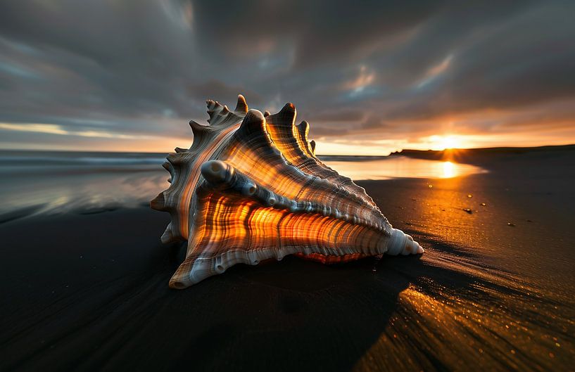 Glinsterend schelpensilhouet in de zonsondergang van fernlichtsicht