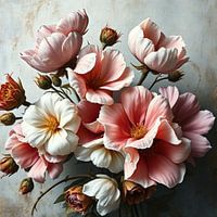 A colourful pastel image of peony rose flowers