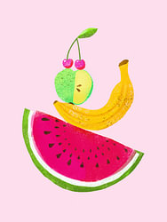 Torentje van fruit met roze achtergrond