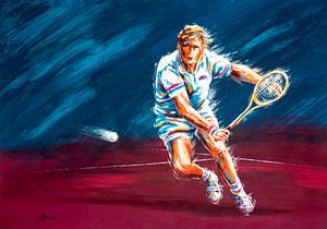 De tennisspeler in actie - acryl op papier