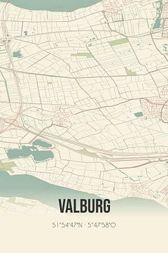 Vintage landkaart van Valburg (Gelderland) van Rezona