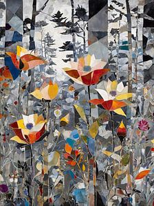 Collage abstrait de fleurs et de plantes