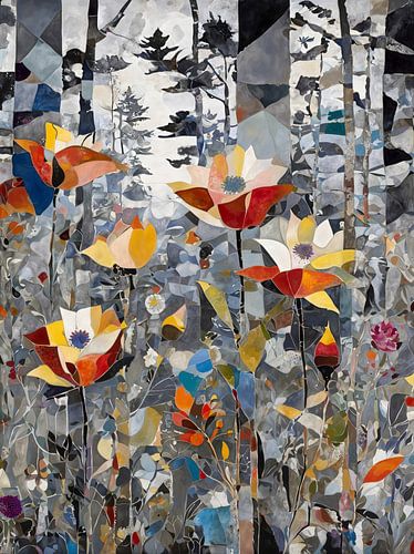 Collage abstrait de fleurs et de plantes