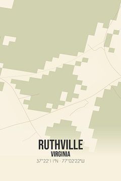 Vintage landkaart van Ruthville (Virginia), USA. van MijnStadsPoster