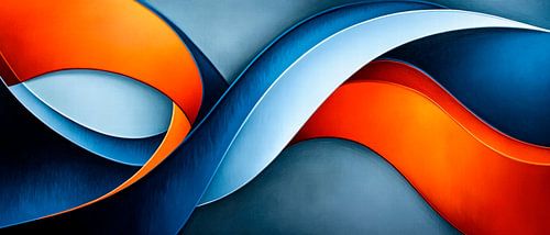 Vloeiende vormen in blauw en oranje