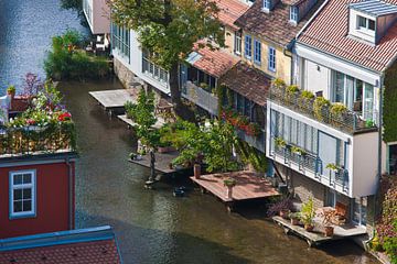 Huizen aan de rivier de Gera in Erfurt van Werner Dieterich