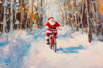 De kerstman op de fiets van Poster Art Shop