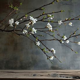 Panorama still life vase and branch with blossom