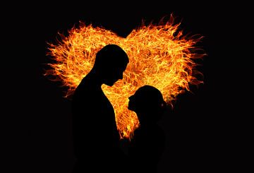 Man and woman in from of a heart of fire by Atelier Liesjes