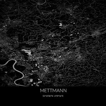 Zwart-witte landkaart van Mettmann, Nordrhein-Westfalen, Duitsland. van Rezona